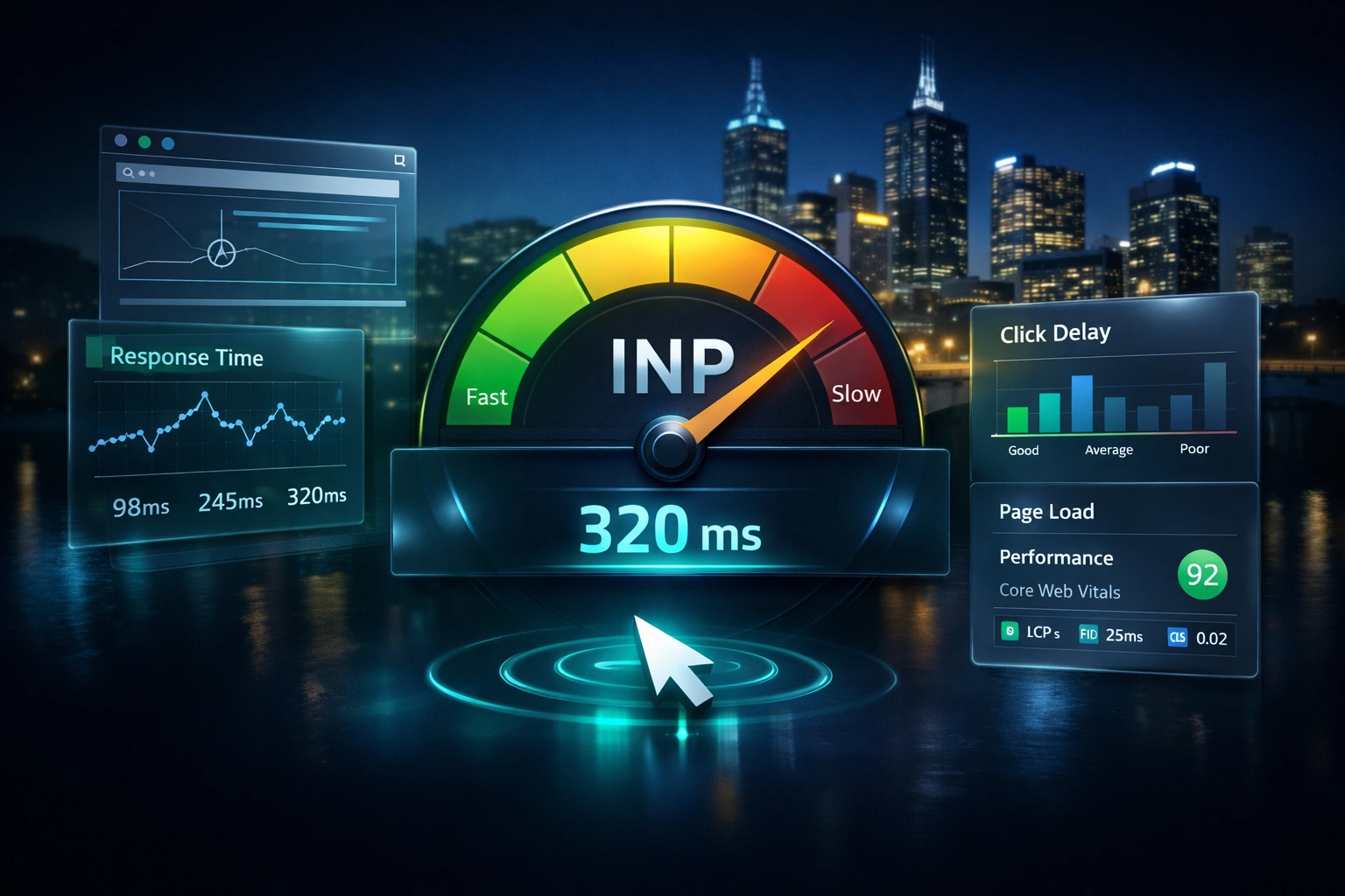 Technical website performance dashboard showing responsiveness and rendering fixes